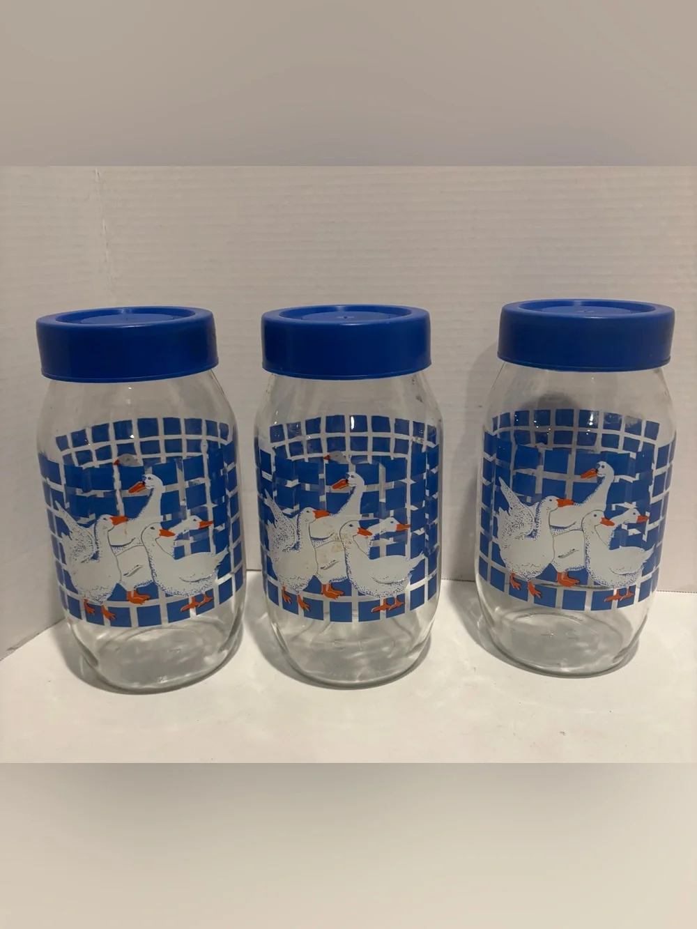 Blue Goose Glass Canister with Lid - Set of 3 - Vintage Carlton Glass